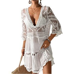 Beach Cover Up Dress Hollow Out Crochet | Swimwear Vacation Resort Wear